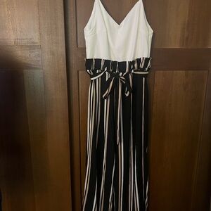 Justify Black, White, and Tan Striped Jumpsuit